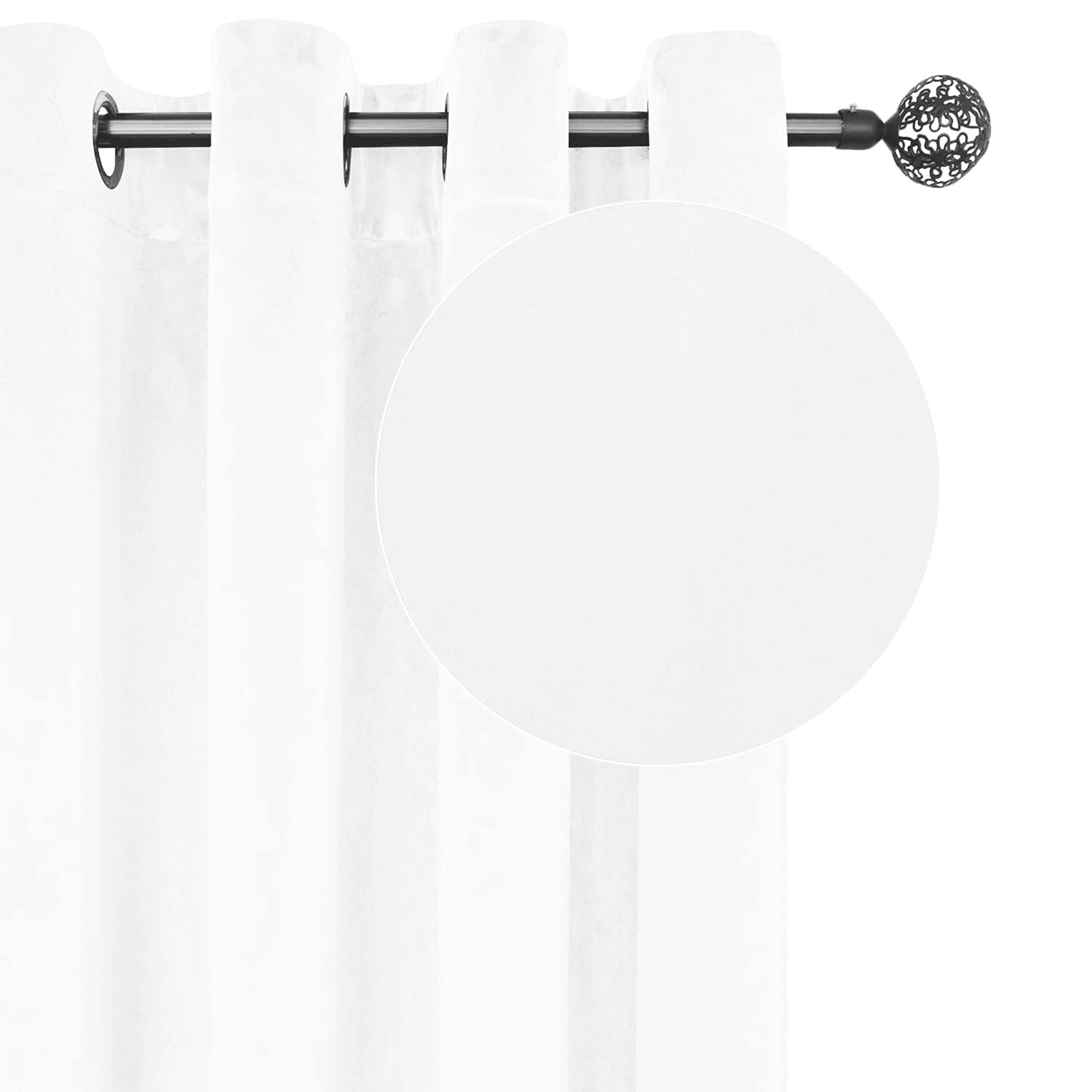 SMILETIME White 96 in Long Velvet Curtains with Grommet, Thermal Insulated Super Soft Privacy Noise Reducing Light Filtering Velvet Curtains for Living Room, 2 Panels, Each 52 x 96 inches Long