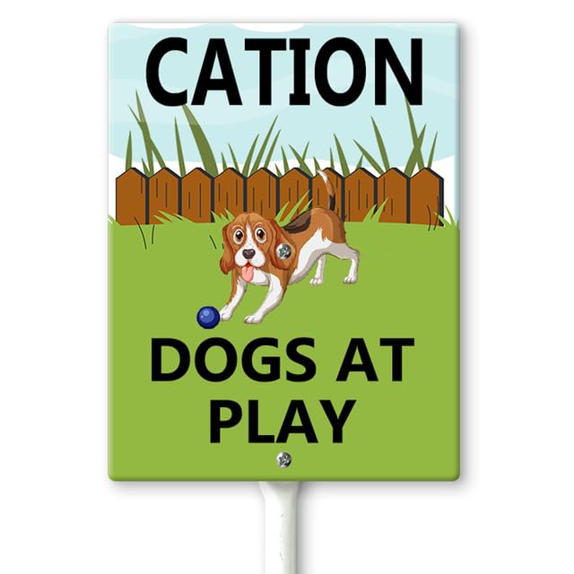 Horienteeon Caution - Dogs At Play Yard Sign with Stakes 20×30cm, Sturdy Aluminum Lawn Signs Rust Free,Slow Down Signs, Dogs At Play Sign, Protected Street Caution Yard Signs — image 1
