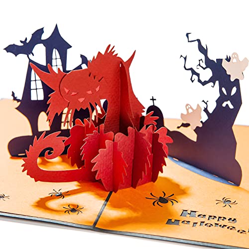 CUTE POPUP - Halloween Pop Up Cards with Unique Scary Cat Halloween Design, Birthday Pop Up Card, Halloween Greeting Cards, Day of The Dead Card - Surprising Present for Kids, Children and Family