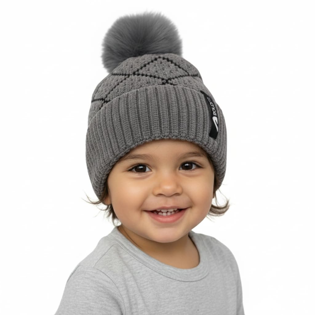 Boldfit Kids Winter Cap (1-4 Years) Soft Knit Woollen Skull Cap for Children Warm Beanie for Kids for Outdoor, Ski, Cycling, Cold Weather Protection Kids Winter Wear Beanie Knit Diamond Hat-picture-23