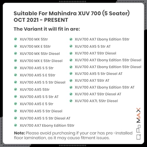 Image of Q Po XUV 700 5str (MAX) Oct 2021 - Present ECO TPE Car Floor Mat | Anti Slip All Weather Mats for Xuv 700 (5 Seater) (Black)