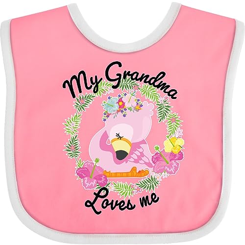 inktastic Baby Flamingo My Grandma Loves Me with Flower Wreath Baby Bib