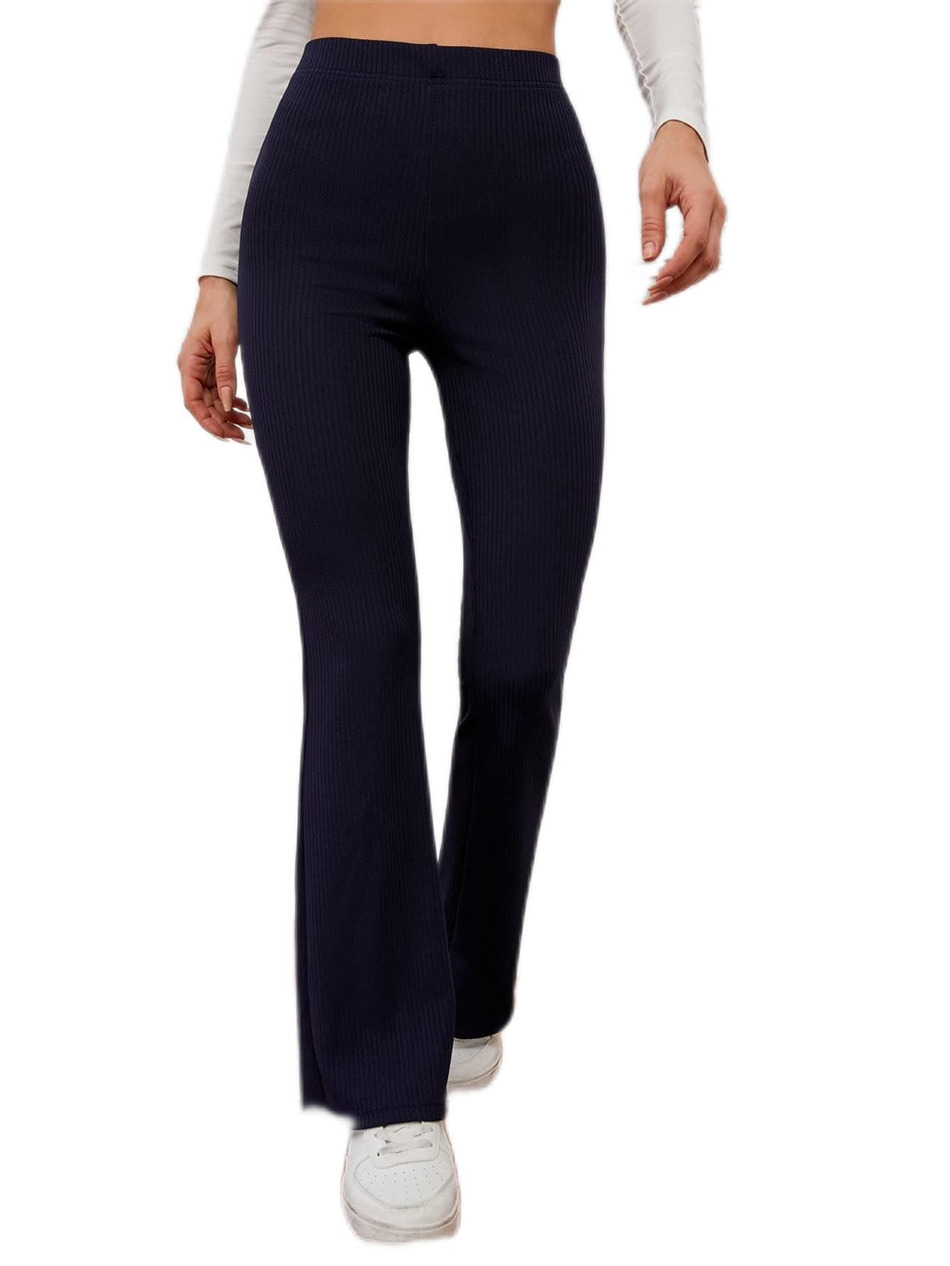 TROKI Womens Pants High Waist Ribbed Knit Flare Leg Pants Pant for Women