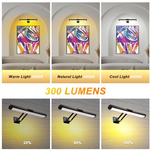 Image of Lixada Wireless Picture Light Rechargeable,Magnetic Wall Art Painting Light Touch Battery Operated Light with Remote Stepless Dimming Display Lamp for Frame Gallery,Artworks,Bathroom,Kitchen,Cabinet