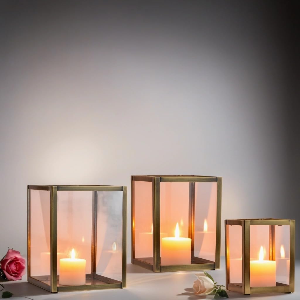 3er Set Skandinavisches Windlicht Souma edel aus Metall, Kupfer 27 cm