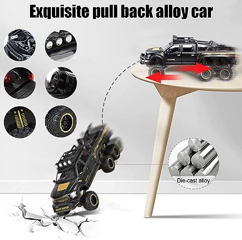 Image of ARNIYAVALA Toy Pickup Truck for Boys - F150 Raptor Diecast Metal Model Car with Sound & Light, Pull Back Action, Openable Doors | Black Collectible Toy Vehicle for Kids 3+ Years