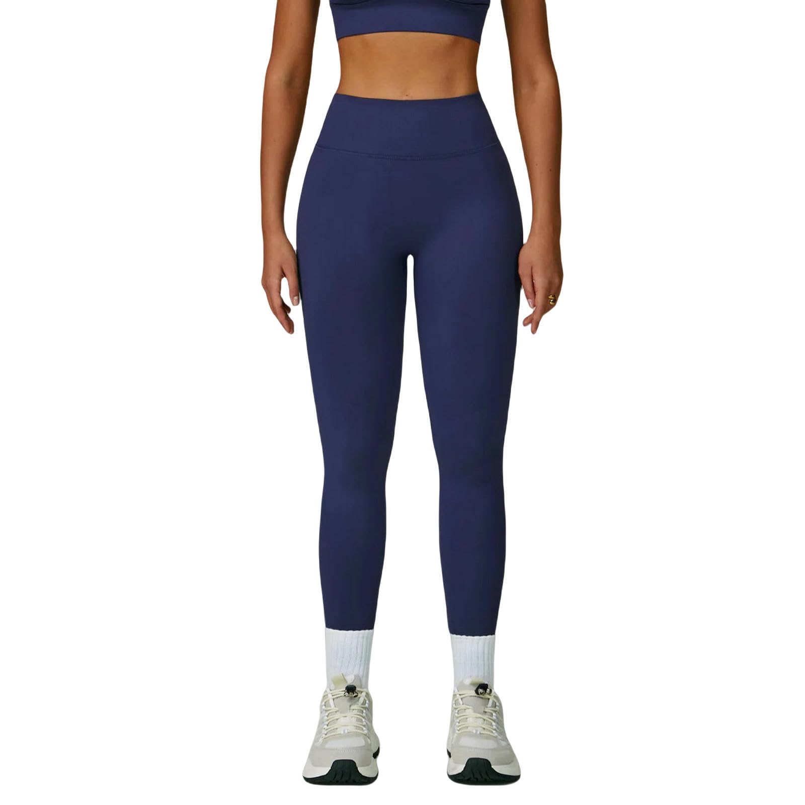 WANGSHUO Legginsy dla kobiet Wielka Brytania bezszwowe spodnie do jogi sportowe legginsy z wysokim stanem Podnoszenie bioder Outdoor Running Training Quick Dry Fitness Gathered Leggings-Blue-XL
