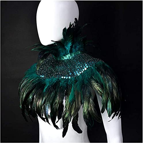 Natural Feather Sequins Shrug Shawl Cloak Collar Gothic Victorian Black Feather Shawl Halloween Dress up3
