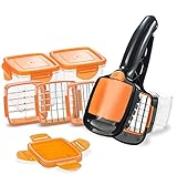 Nutrichopper Deluxe with 30% Larger Fresh-keeping Storage Vegetable Chopper Onion Chopper Egg Slicer with 3 Extra Blades + 2 Extra Container - Veggie Chopper with Stainless Steel Blade As Seen On TV