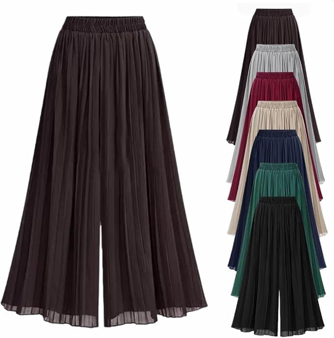 Amazon | [starrycoo] レディース シフォンワイドレッグパンツ【パール