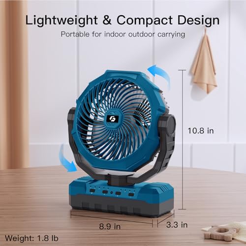 Image of FRIZCOL 3-in-1 Camping Fan - Portable Fans Rechargeable - 24000mAh Battery Powered Fan with Light for Indoor, Outdoor, Tent, Travel, Fishing, Jobsite, Gifts for Men Dad Him - Blue