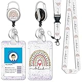 Cute Rainbow Badge Reel Retractable Heavy Duty with 360 Degrees Rotate Carabiner Clip, ID Badge Hold