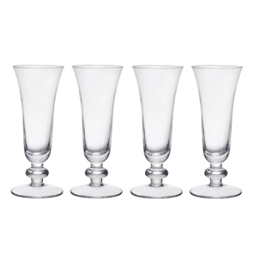 MIKASA Salerno Crystal Champagne Glasses, 170ml, Set of 4 Lead-Free, Clear Fine Glass Flutes with Short Stem and Wide Rim