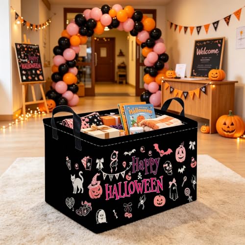 Image of Rectangular Dinosaur Halloween Basket,Trick or Treat Baskets for Boys and Girls,Empty Halloween basket,Waterproof collapsible storage box,Horror Decor,Gift box(Black Halloween)