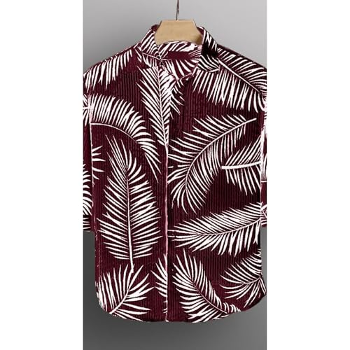 Image of MiraMichi Men's Corduroy Printed Half Sleeve Casual Shirt - Regular Fit Hip Length