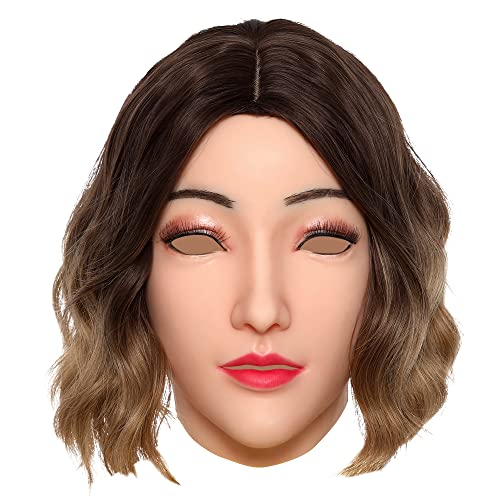 Minaky Masque Féminin en Silicone Masque de Tête d'Alice Réaliste et Doux pour Travesti Transgenre Drag Queen MTF Crossdresser Cosplay Halloween Fête(Jaune) Cover