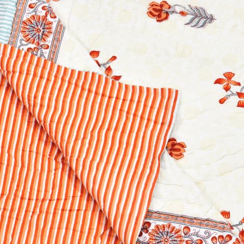 Image of BLOCKS OF INDIA Hand Block Printed Cotton King Size Quilt /Rajai | Grey Orange FLR