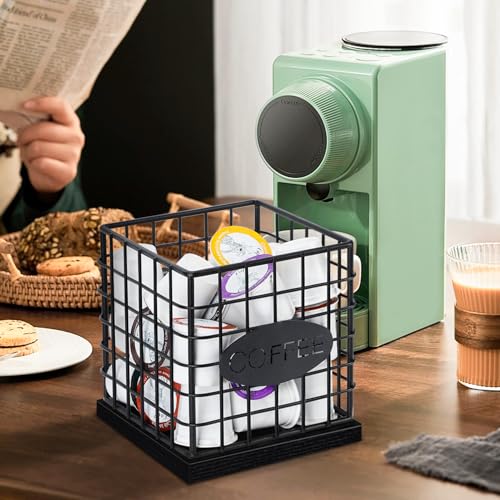 Image of YINMIT K Cup Holder Organizer, Sturdy Coffee Pod Holder Organizer, 35 Kcup Large Capacity Storage Basket for Kitchen Counter and Office Desktop (Black-Square)