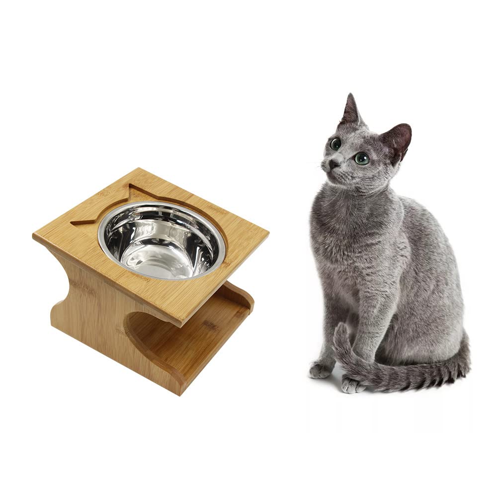 Ciotole per Gatti Cani Rialzate Ciotole Gatto Cane in Ceramica/Acciaio Inossidabile con Supporto in Legno