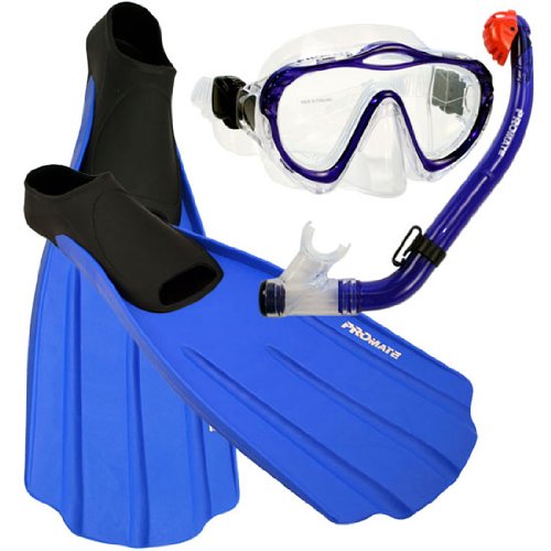 PROMATE Junior Snorkeling Scuba Diving Mask Dry Snorkel Full Foot Fins Set for Kids