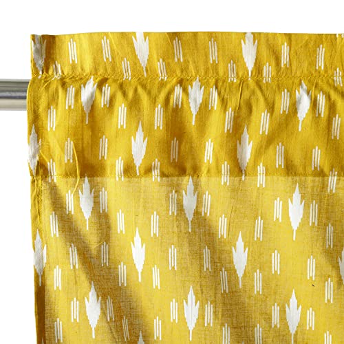 Image of Ravaiyaa - Attitude is everything Hand Printed Half Window Kitchen Curtain 100% Cotton Short Drapery Valance Curtain 40 inch X 18 inch Inch (Yellow Ikat), Semi Sheer, Rod pocket curtains