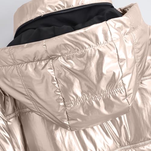 Shiny Cropped Puffer Jacket for Women Quilted Winter Warm Zip Up Down Coat Casual Padded Hooded Short Jackets Coats4