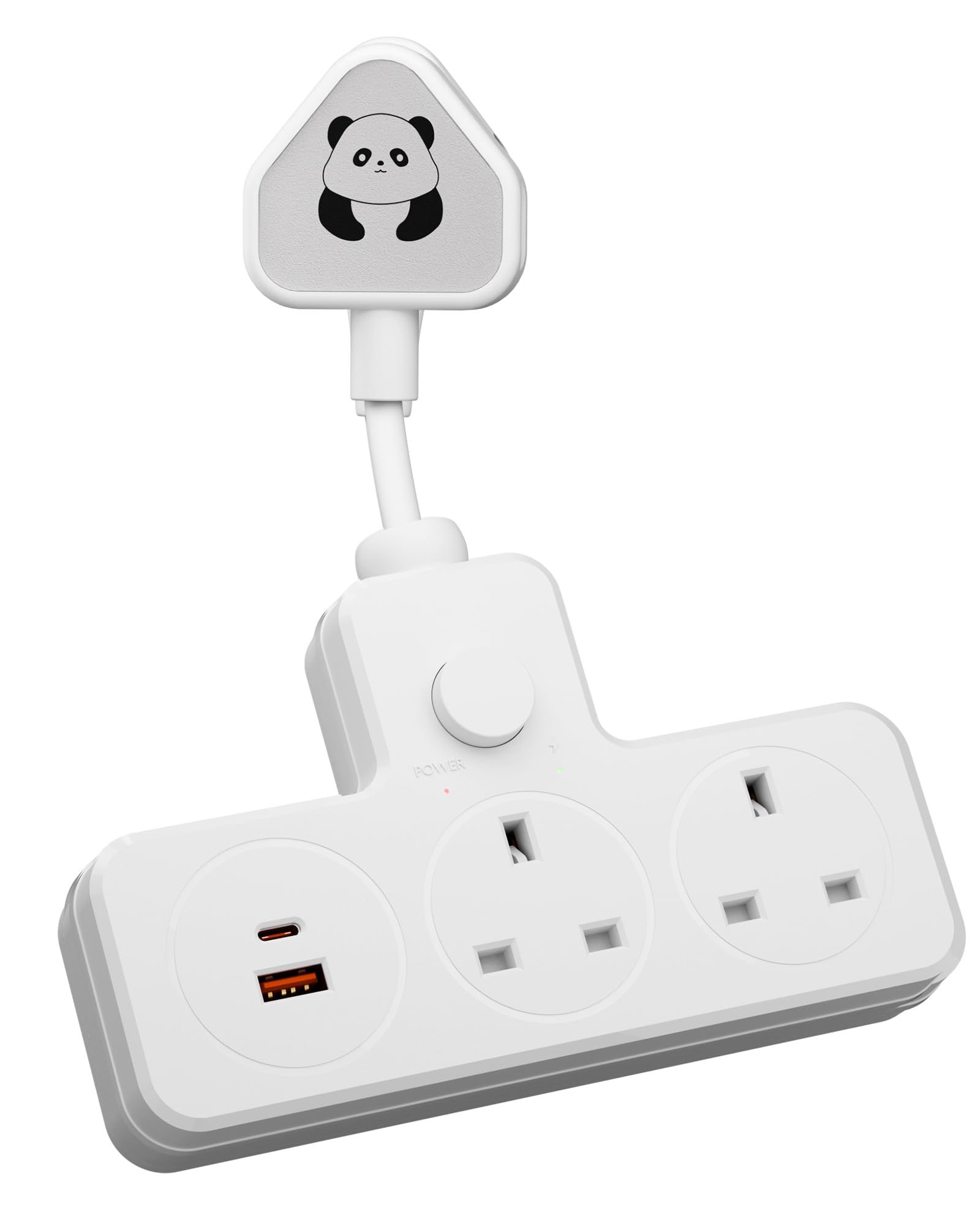 LIPWEL Extension Lead with USB Slot PD 20W Fast Charging Surge Protected Short Extension Cord 2 Way Multi Plug Socket Main Switch Heavy Dudy 13A 3250W Power Strip, White