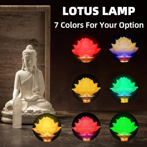 Image of Lotus Lamp 7 Color LED Petal Buddhist Buddha Lamp Light (10in) | Colorful Styling;Alloy Glass;Multi-scene Gift;Fine Craft