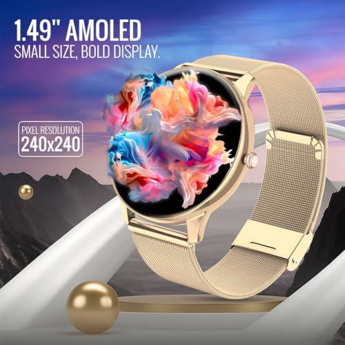 Image of GameSir Glavito Round Dial Smartwatch with 1.49 inch AMOLED Display, 100+ Sports Modes, Bluetooth Calling, Functional Crown Control, Health Tracking, 100+ Watch Faces for Men & Women (Millanese Gold)