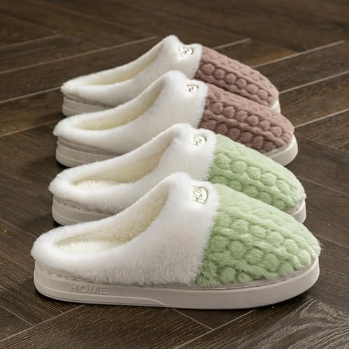 ZSpzx Women's Plush Cotton Slippers Stylish Winter Faux Fur Lining Comfy Non-Slip Home Slides Fashion Indoor Outdoor Warm Plush Cozy Anti-Slip Rubber Sole Bedroom Shoes4