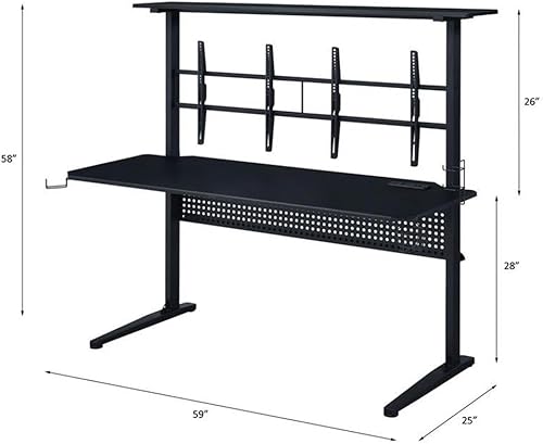 Miniatura 3 de Acme Canzi - Mesa de juegos de madera con 2 soportes de pantalla de metal, color negro