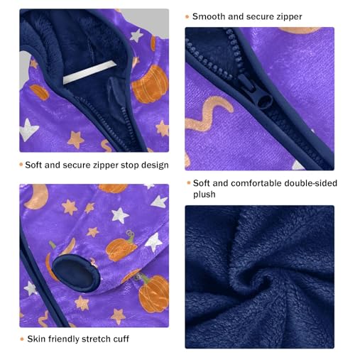Pumpkins Stars Moons on Purple Toddler Fleece Jacket Girl Boys Hooded Fleece Jacket Coat Warm Outwear Zip-up 3-10T3