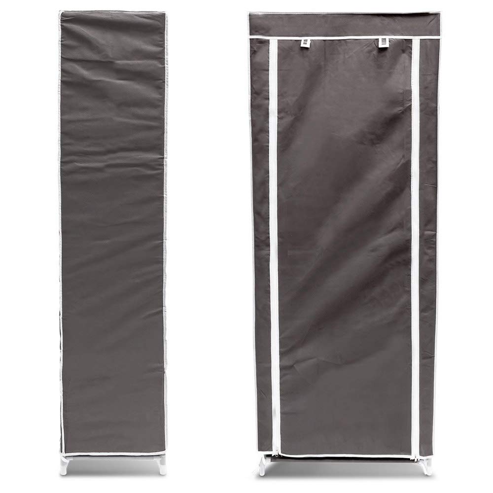 BAKAJI Scarpiera Armadio Salvaspazio 10 Ripiani 60x30x150cm Fino a 36 Paia di Scarpe Struttura Acciaio e Rivestimento in Tessuto TNT Impermeabile con Chiusura Zip Antipolvere (Grigio)