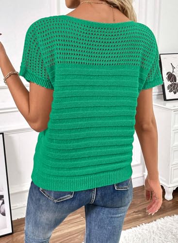 Image of SHEWIN Womens Sweaters Crew Neck Short Sleeve Shirts Summer Tops Knit Hollow Out T Shirts Sweater Blouses