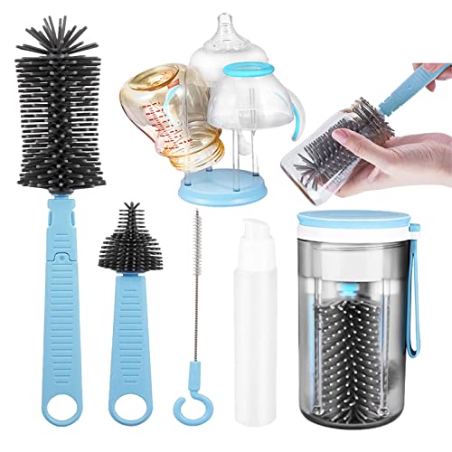 Image of YKW 6-in-1 Bottle Brush Cleaning Set,with Storage Holder Long Handle Water Bottle Scrubbing Brush, for Washing Baby Bottles,Cup,Straw,Sport Bottles, Tumbler,Coffee Mugs