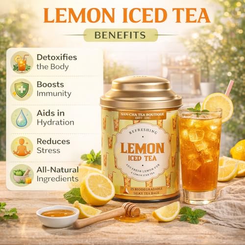 Image of Sancha Lemon Iced Tea | 25 Pyramid Bags | Refreshing Summer Drink | Real Tea Leaves with Natural Citrus Aroma | Sugar-Free | Not Instant