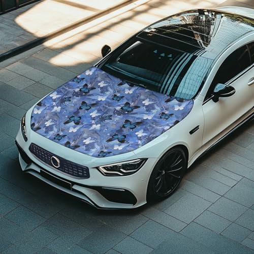 Image of Blue Butterfly Car Hood Cover Protector, Butterfly Fluid Galaxy Removable Automotive Exterior Accessories for Car SUV Sedans Trucks, Easy Installation