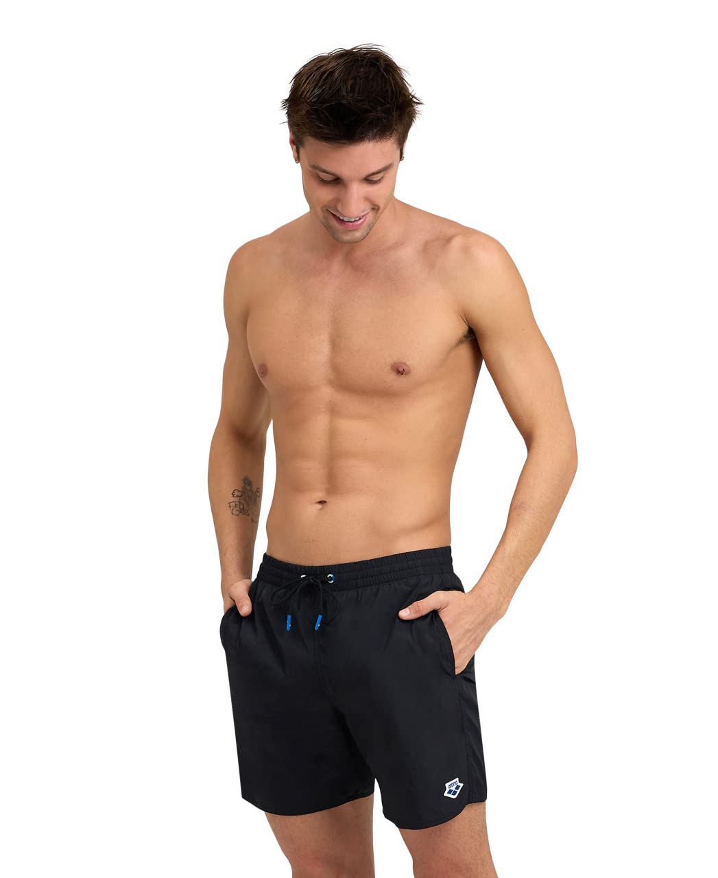 ARENA Men's Icons Solid Beach Short Boxers Swimming Bermuda with Mesh Inner Brief, Side Pockets, Pool Beach Vacation Swimsuit