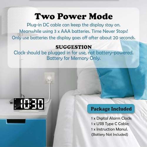 Image of LED Digital Alarm Clock for Bedroom, Plug in Clocks with Dual Alarm /Snooze /Temperature Waterproof 3 Brightness Level, Big Numbers Display and Battery Backup for Desk, Table, Office (White)