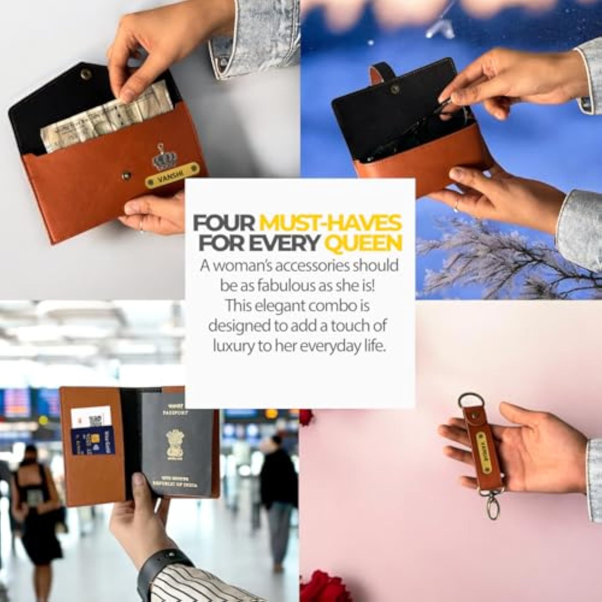 Personalized Women's Gift Combo with Leather Wallet and Passport Cover