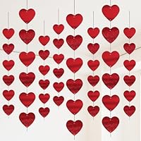 Herzgirlanden Herzförmige Luftschlangen Herzen Girlande Herz Banner 12 STK. Liebesherz Deckenhänger Hängende Dekoration zum Valentinstag Hochzeitstag Verlobung Muttertag Dekorationen Rot