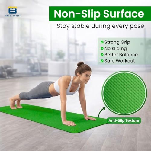 Image of Btag Premium TPE Yoga Mat for Women & Men | Anti-Slip Exercise & Gym Mat for Home Workouts | Lightweight & Durable | 4 mm (Green)