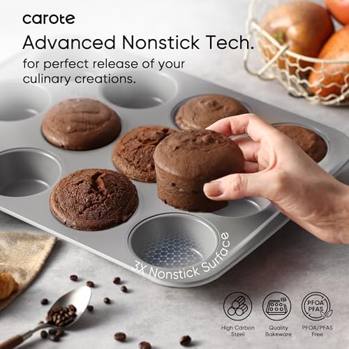 CAROTE 7-Piece Nonstick Stackable Baking Pans Set - Bakeware Sets Including Cookie Sheets for Baking, Muffin Pan, Bread Pan, Cake pan, Loaf Pan, Roasting Pan, Gray & Blue - Image 5