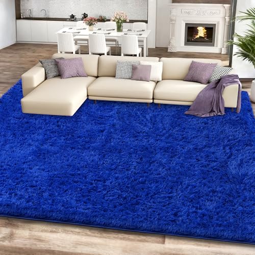 Cerulume 8x10 Blue Shag Area Rugs for Living Room, Large
