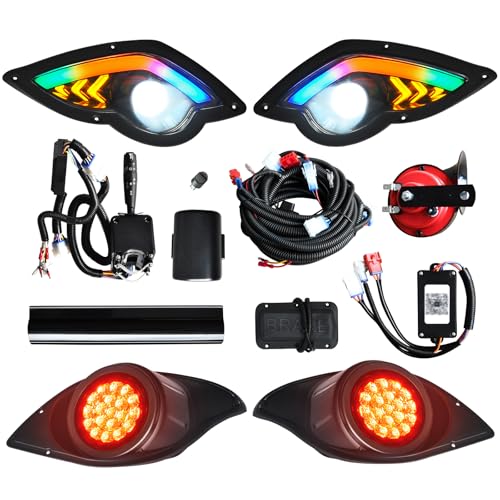 Deluxe RGB LED Headlight and Tail Light Kit with Turn Signal for YAMAHA DRIVE G29 Gas & Electric | 12V Golf Cart Headlight Street Legal Light Kit with Music Sync RGB Headlights