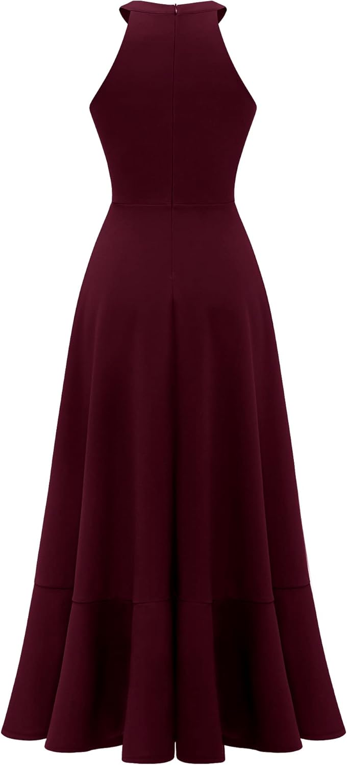 Dressystar Womens 2026 Halter Slit Ruffle Wedding Guest Party Dress Elegant Maxi Long Sleeveless Formal Prom Cocktail Dresses - Image 6