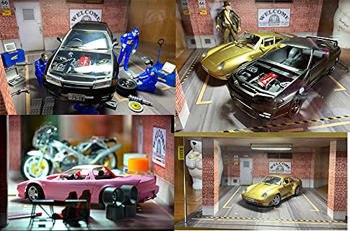 Image of Lego Cars Speed Champions Display Case with Acrylic Cover and LED Lighting for 1 /24 Scale Diecast Cars, 3 Parking Spaces (Route 66)