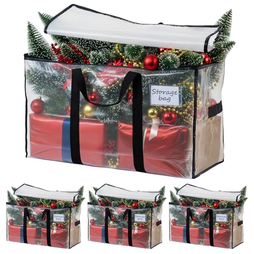 TAILI Bolsas Mudanza Extra Grandes, Paquete de 4 Transparente Resistentes Bolsas Almacenaje Organizador, Asas Envolventes, Almacenamiento Bajo la Cama, Alternativa a las Cajas de Mudanza