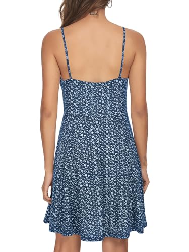 Image of Missufe Spaghetti Strap Floral Mini Dress Women's Casual Ruched Front Drawstring Swing Sundress