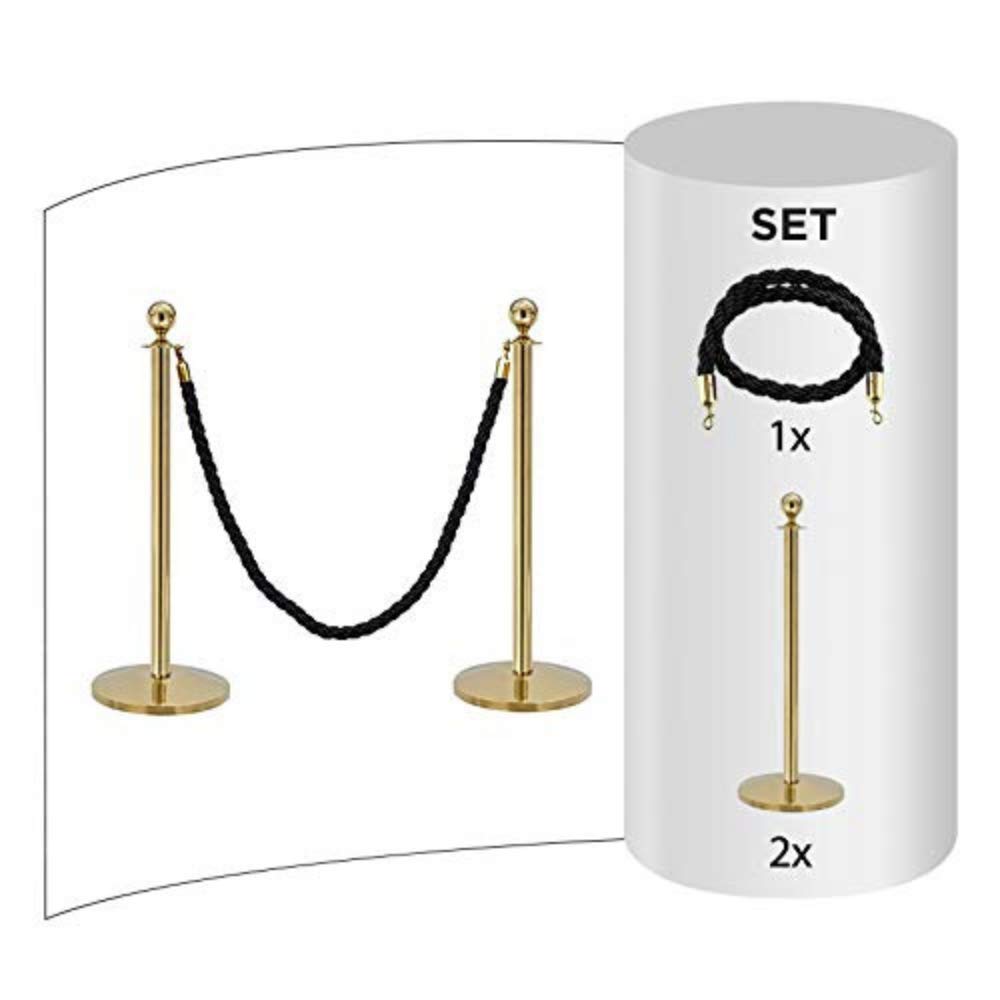 Système de guidage personnel avec cordon de serrage - Support de cordon doré - 2 poteaux - 1 cordon - Noir
